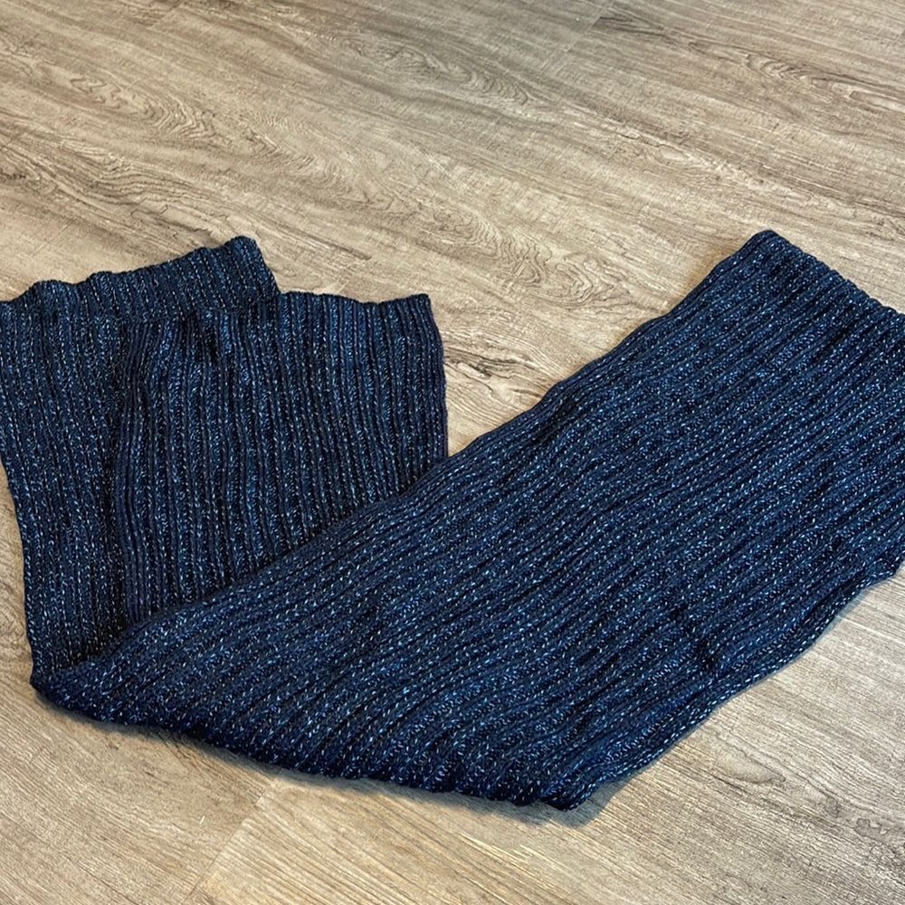 Black Brown Wool Tweedy Rib Scarf Navy